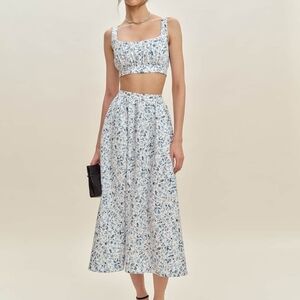 Reformation Blue and White Floral Skirt Set